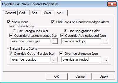 CAS View Control Icon Properties